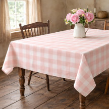 Pink Gingham Cotton Tablecloth 