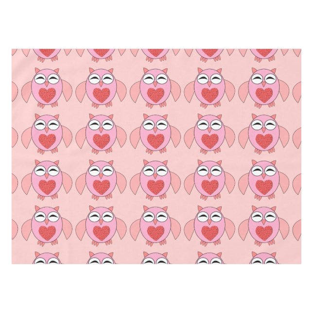 Mantel Pink Love Hearl Owl Tablecloth (Frente (Horizontal))