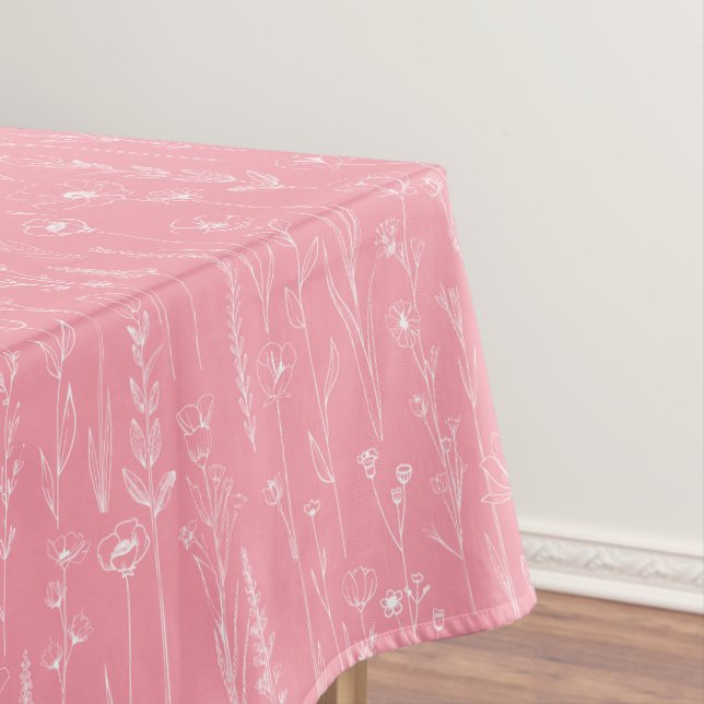 Mantel Pink Wildflower Baby Shower Tablecloth Decor (In Situ)