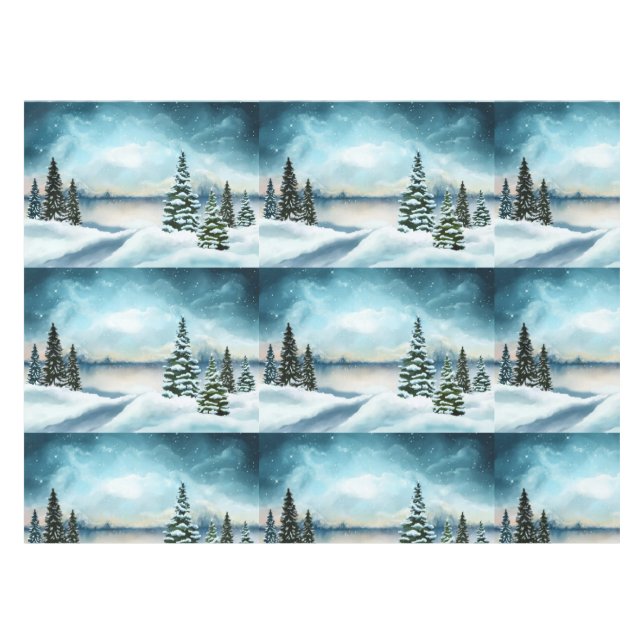 Mantel Pinos nevados cerca de un lago (Frente (Horizontal))