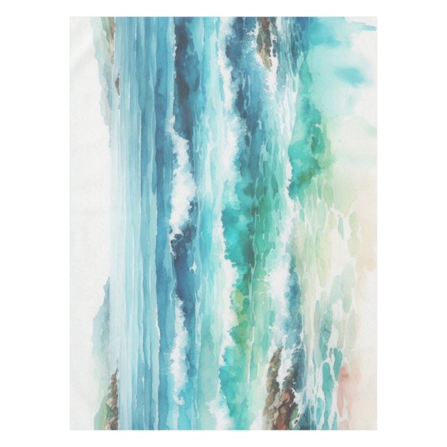 Mantel Pintado de acuarela de Tablecloth Ocean Waves Beac (Anverso)