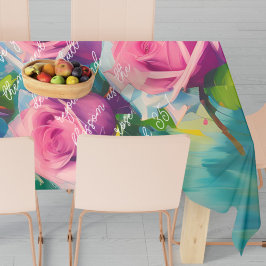 Mantel Pintura al óleo de rosa rosa con fondo colorido y 