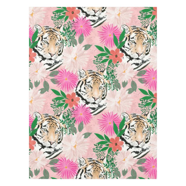 Mantel Pintura floral de tigre rosa blanco bonito (Anverso)