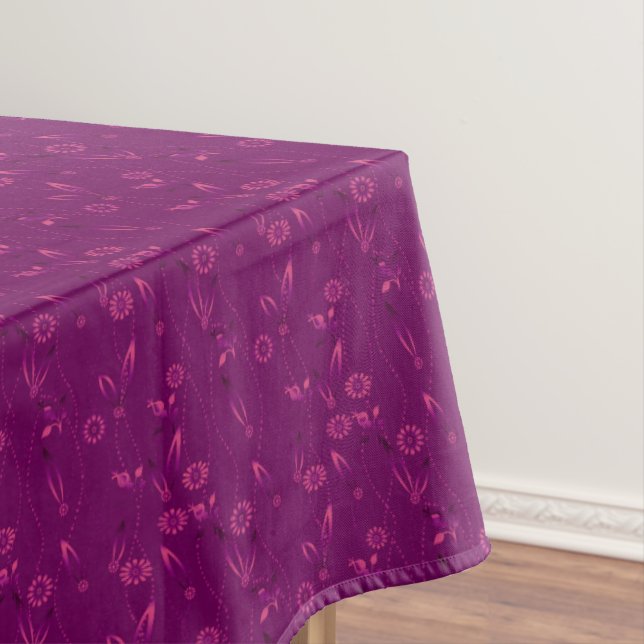 Mantel Plain floral pattern retro burgundy (In Situ)