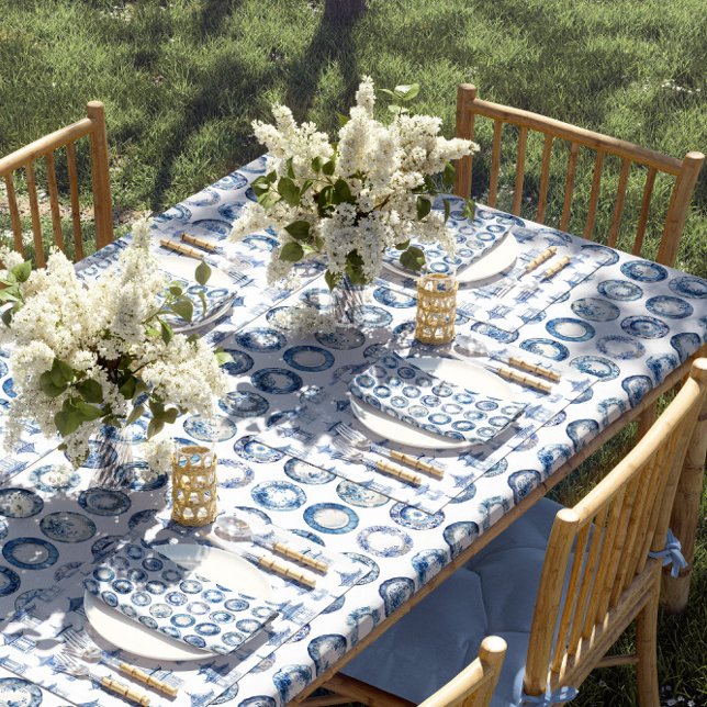 Mantel Platos azules y blancos de Chinoiserie (Blue and white plates tablecloth)