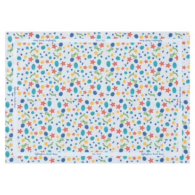 Mantel Playa de verano con peces estrella, conchas y pied (Frente (Horizontal))