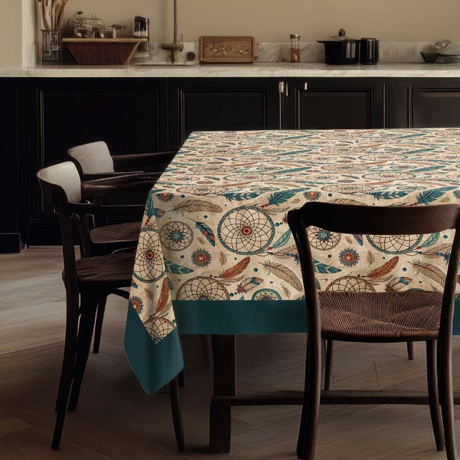Mantel plumas de dreamcatcher de origen étnico tribal nat (Ethnic Tribal Native pastel dreamcatcher feathers Tablecloth)
