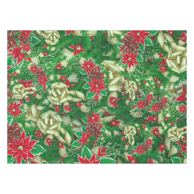 Mantel Poinsettia Fir deja a Ribbons Navidades Florales | (Frente (Horizontal))