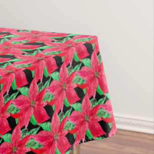 Mantel Poinsettia Roja Floral Acuarela de Navidad