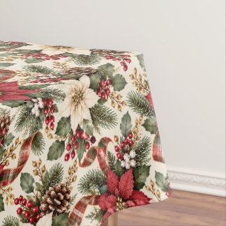 Mantel Poinsettia y Estampado de Cuadros Navideños