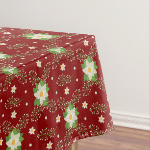 Mantel Poinsettias blancas verde deja a Navidades en rojo