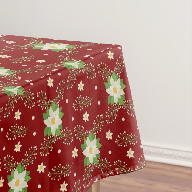 Mantel Poinsettias blancas verde deja a Navidades en rojo (In Situ)