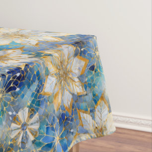 Mantel Poinsettias de los Navidades Blue White Gold