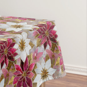 Mantel Poinsettias de Navidades rosados de oro blanco