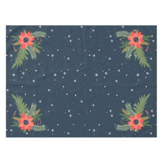 Mantel Poinsettias rojas del país en azul