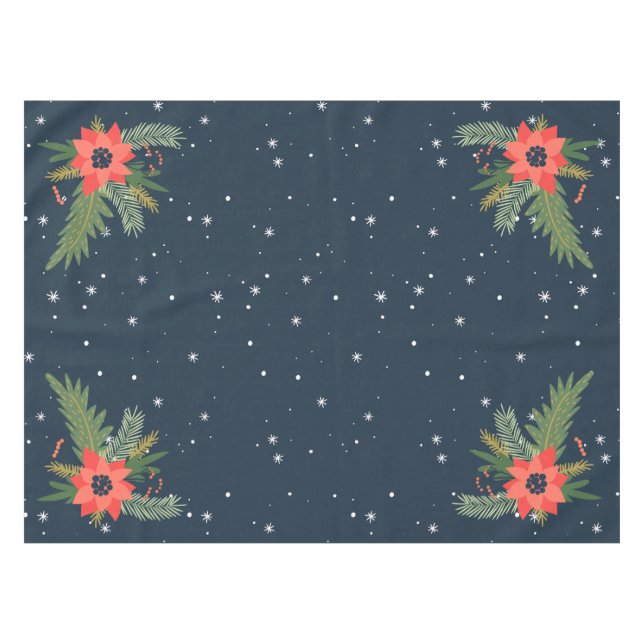 Mantel Poinsettias rojas del país en azul (Frente (Horizontal))