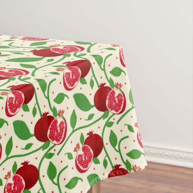 Mantel Pomegranato rojo con hojas verdes-mantel crema (In Situ)