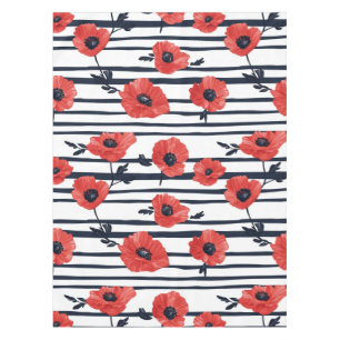 Mantel Poppies rojos con hojas azules y patrón rayado 3