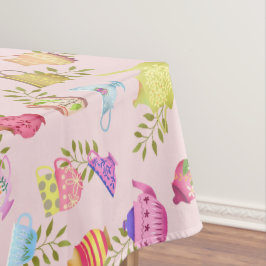 Mantel Potes de té y tazas rosadas