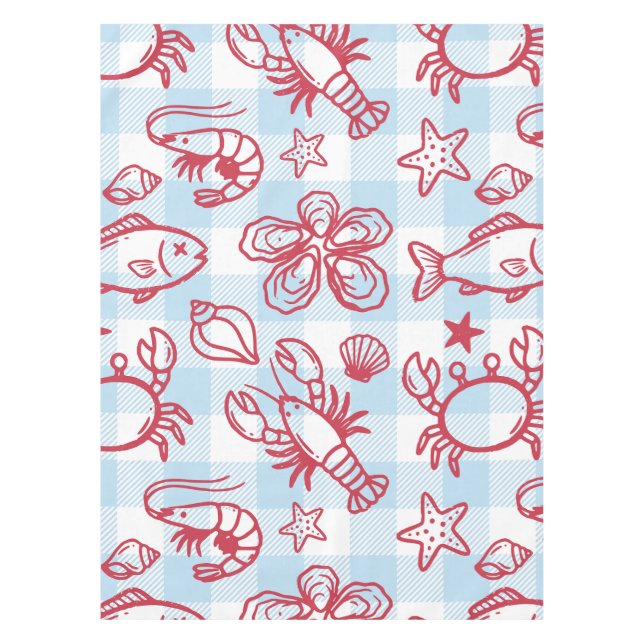 Mantel Preppy Coastal Seafood Gingham Kitchen Decor (Anverso)