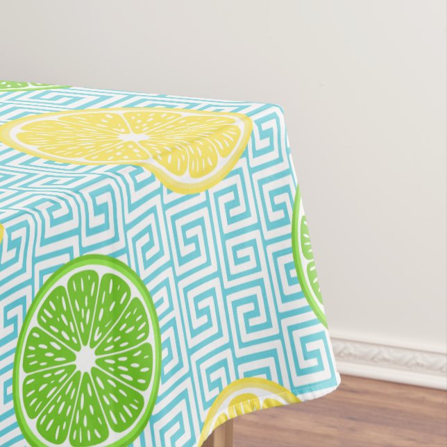 Mantel Preppy Summer Citrus Limón Lima sobre Turquesa (In Situ)