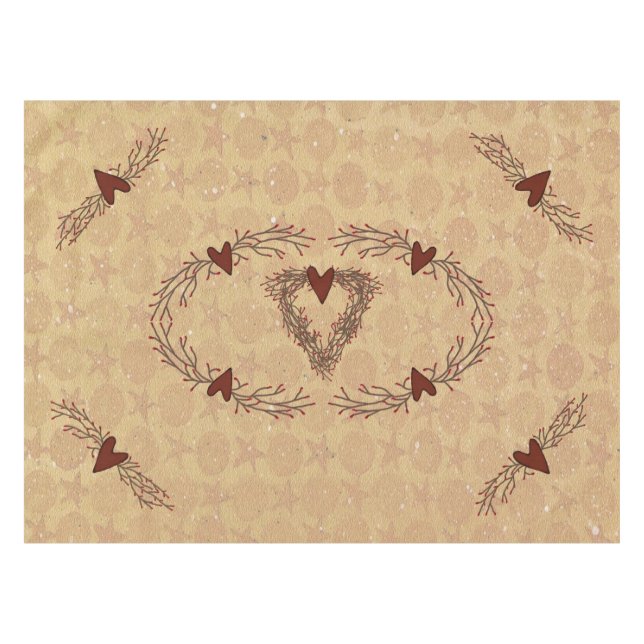 Mantel Primitive Pip Berry Heart Wreath Tablecloth (Frente (Horizontal))