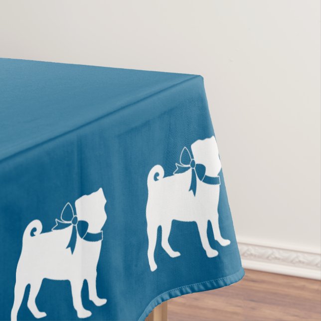 Mantel Pug Dog Baby Shower Boy Blue con Bow (In Situ)