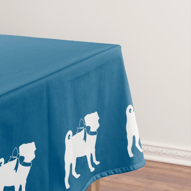Mantel Pug Dog Baby Shower Boy Blue con Bow (In Situ)