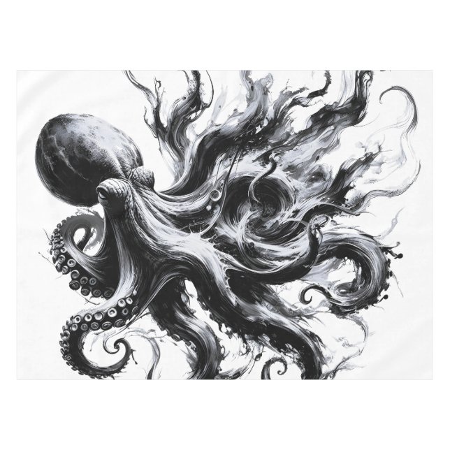 Mantel Pulpo Kraken de fluido de tinta abstracta (Frente (Horizontal))