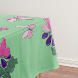Mantel Púrpura Flor Rosa Mariposa Doodle borde Verde