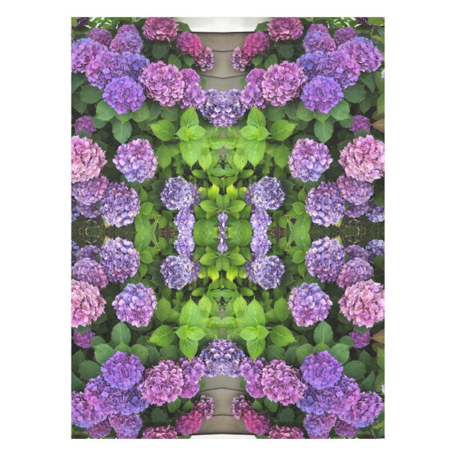 Mantel Púrpura y fucsia Hydrangea Kaleidoscope Tablecloto (Anverso)