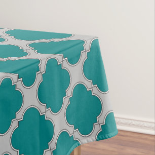 Mantel Quatrefoil verde azulado y gris