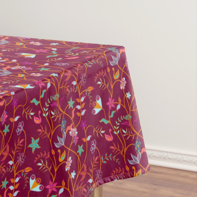 Mantel Raspberry Red Boho Flores Brands Tablecloth (In Situ)