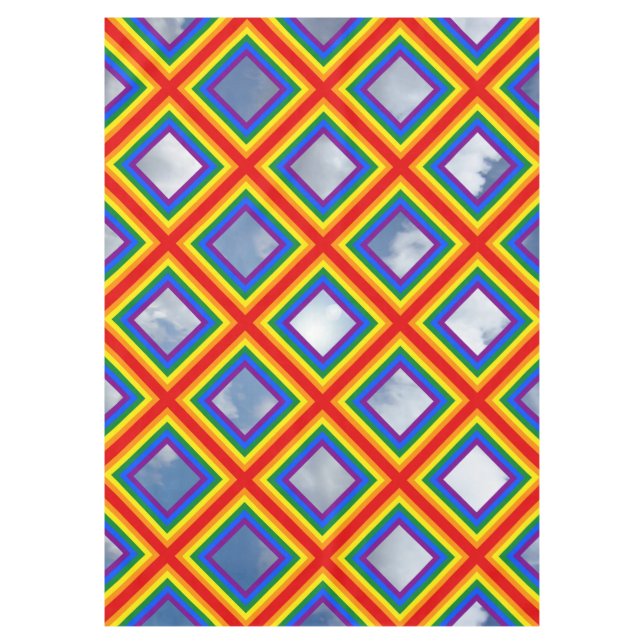 Mantel Rayas cuadradas arcoiris + tus imágenes (Anverso)