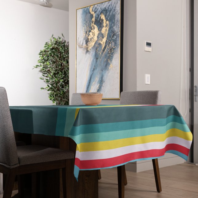 Mantel Rayas rojas y amarillas entre tonos azules (table cloth)