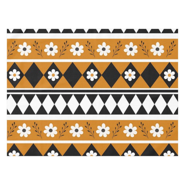 Mantel Rayo de borde Flor Diamante Boho Patrón floral (Frente (Horizontal))