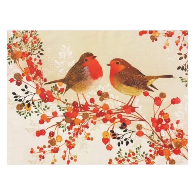 Mantel Red Gold Winter Birds Holly Berry Branches (Frente (Horizontal))