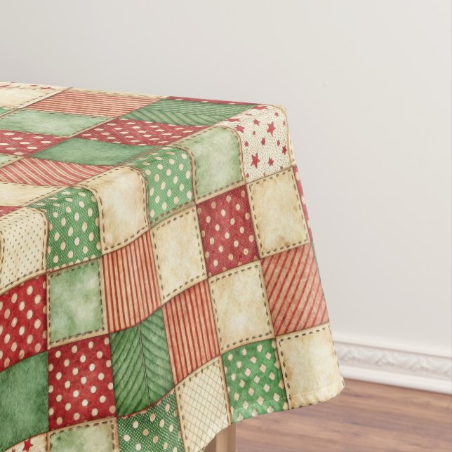 Mantel Red Green and Cream Patchwork Quilt Look  (In Situ)