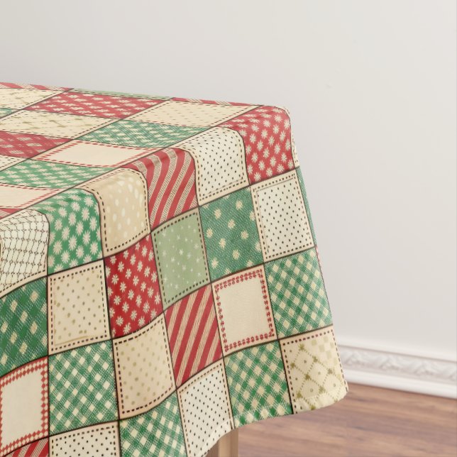 Mantel Red Green Cream Rustic Plaid Patchwork Quilt Look  (In Situ)