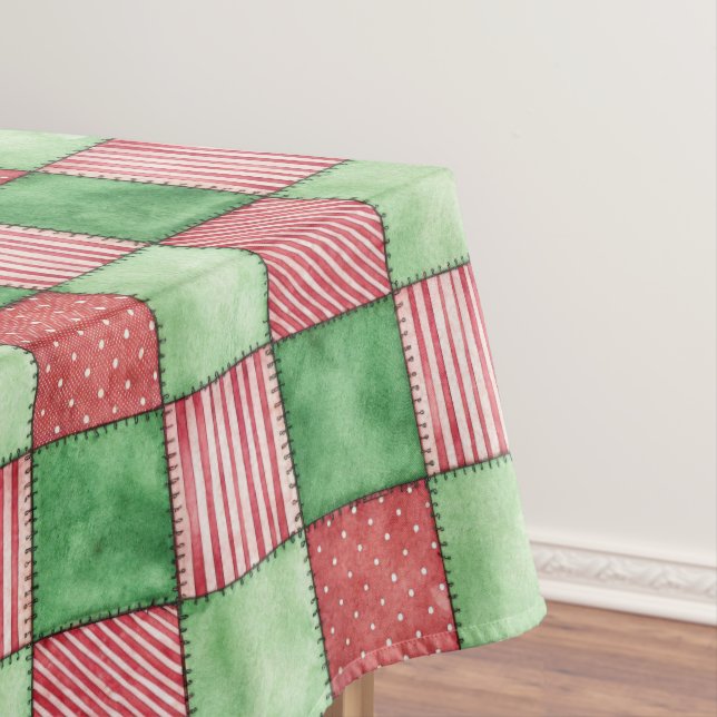 Mantel Red Green Rustic Plaid Patchwork Quilt Look  (In Situ)