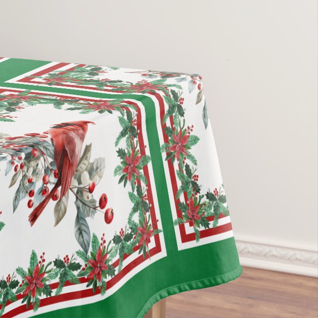 Mantel Red Mockingbird Poinsettia Borders Green (In Situ)