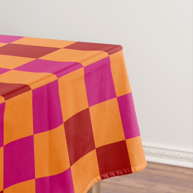 Mantel Red Orange Pink Checkered Pattern Design  (In Situ)
