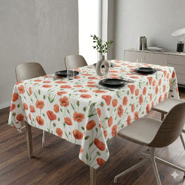 Mantel Red Poppy Watercolor Wildflower Tablecloth