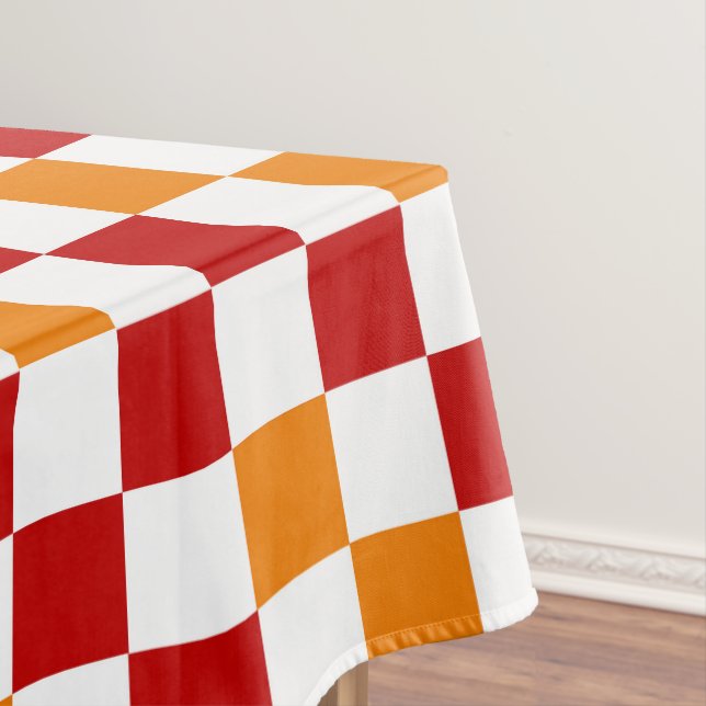 Mantel Red White Orange Checkered Pattern Design  (In Situ)