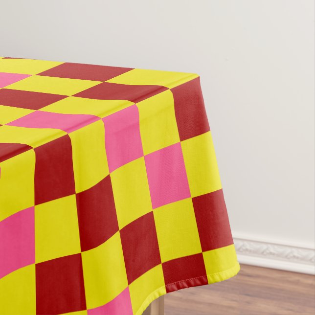 Mantel Red Yellow Pink Checkered Pattern Design  (In Situ)
