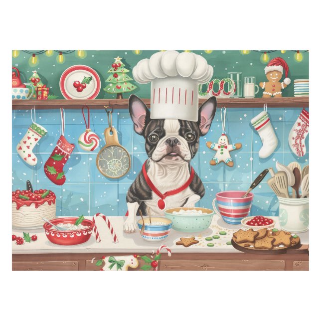 Mantel Repostería Navideña del Boston Terrier: Navidad Fe (Frente (Horizontal))