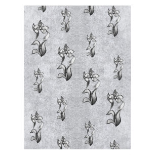 Mantel Resumen de flores blancas negras brillantes en pla