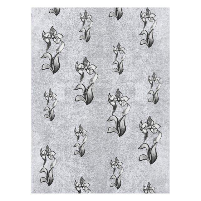 Mantel Resumen de flores blancas negras brillantes en pla (Anverso)