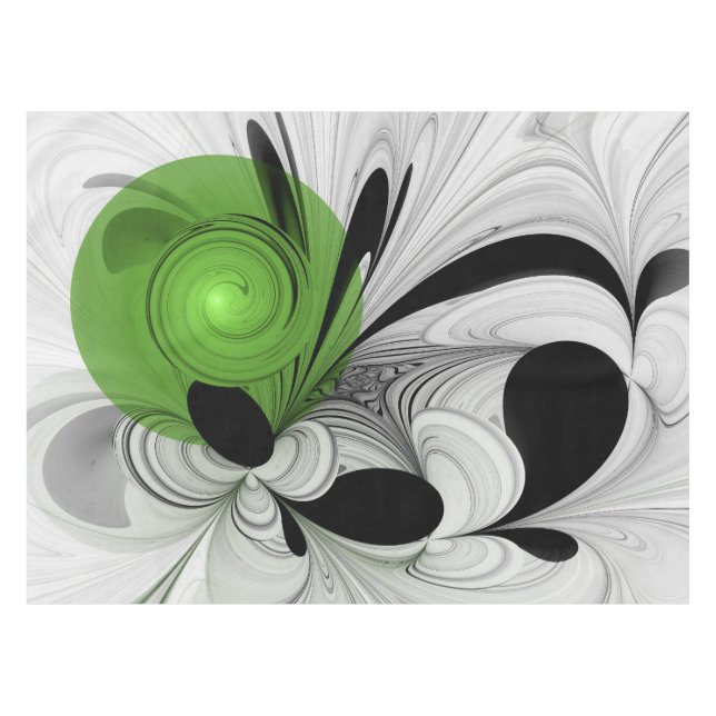 Mantel Resumen en blanco y negro con arte fractal verde (Frente (Horizontal))