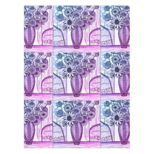Mantel Resumen Línea Dibujo Floral Arte Azul púrpura